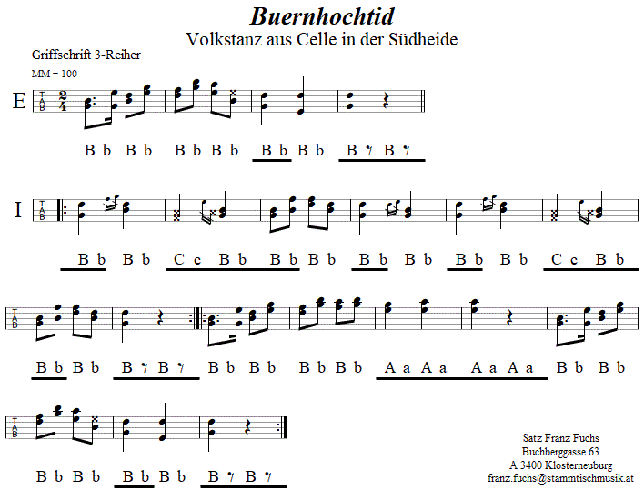 Buernhochtid, in Griffschrift für Steirische Harmonika