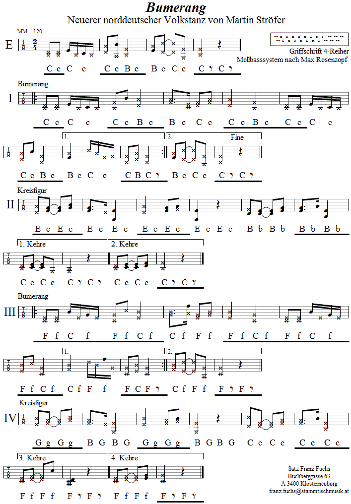 Bumerang, in Griffschrift für Steirische Harmonika