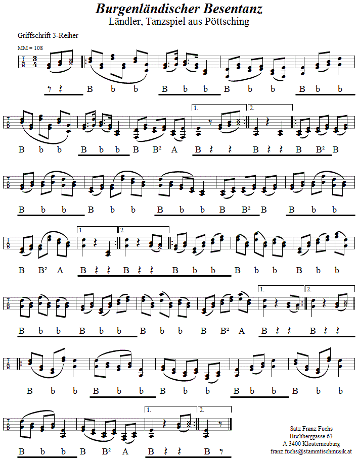 Burgenländischer Besentanz, in Griffschrift für Steirische Harmonika