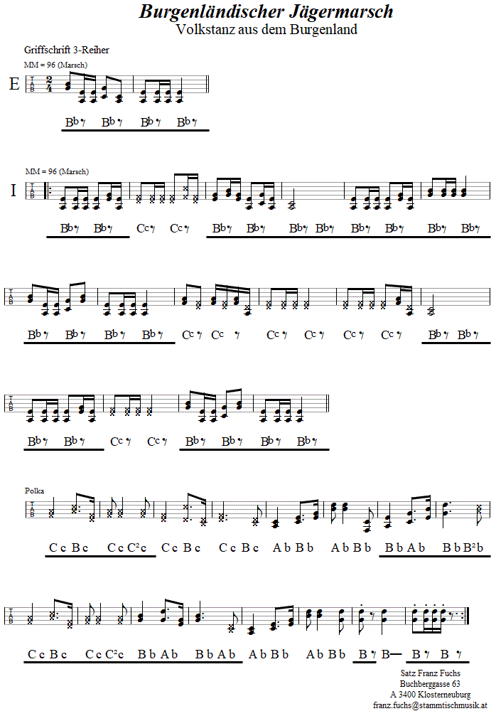 Burgenländischer Jägermarsch in Griffschrift für Steirische Harmonika