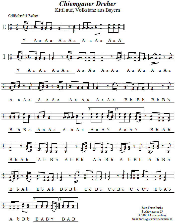 Chiemgauer Dreher in Griffschrift für Steirische Harmonika