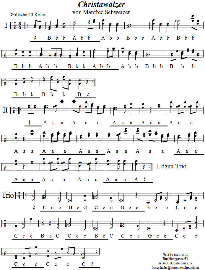 Christawalzer von Manfred Schweitzer in Griffschrift - Noten aus dem Repertoire