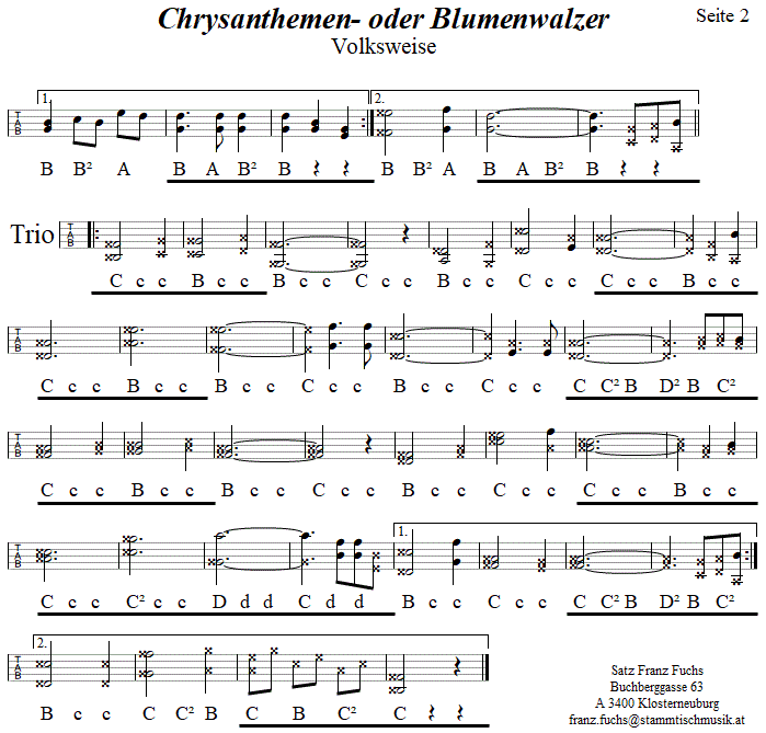 Chrysanthemenwalzer (Blumenwalzer) - in Griffschrift für Steirische Harmonika