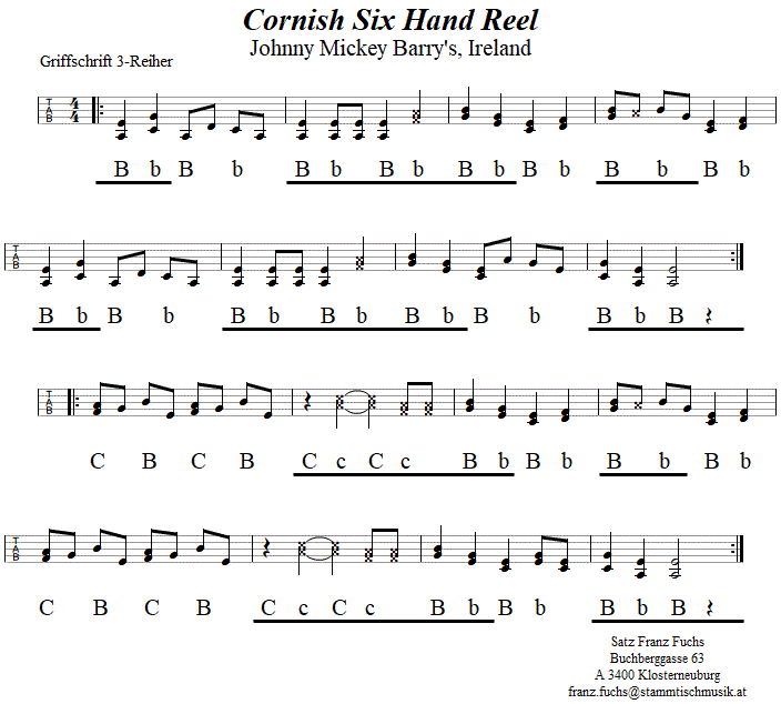 Cornish Six-hand Reel,in Griffschrift für Steirische Harmonika