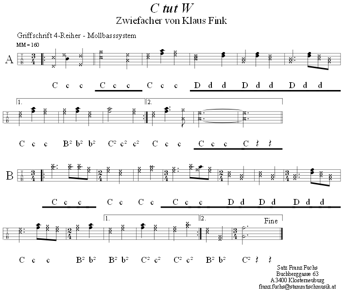 C tut W - Zwiefacher von Klaus Fink, in Griffschrift für Steirische Harmonika