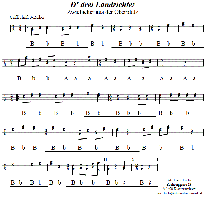 D' drei Landrichter, Zwiefacher in Griffschrift für Steirische Harmonika