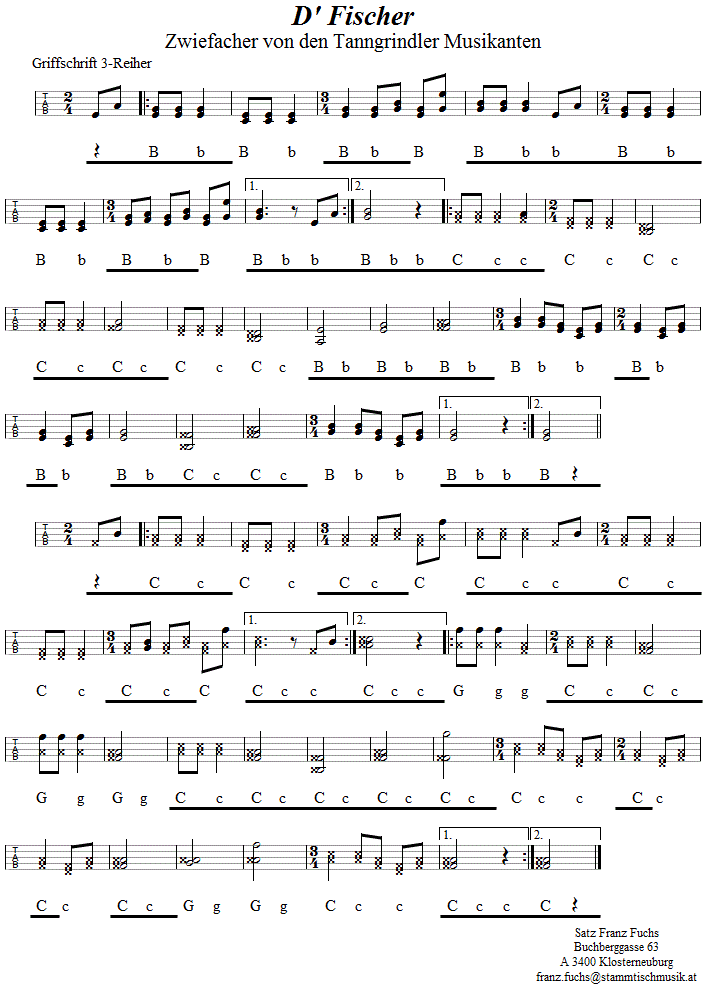 D' Fischer, Zwiefacher in Griffschrift für Steirische Harmonika