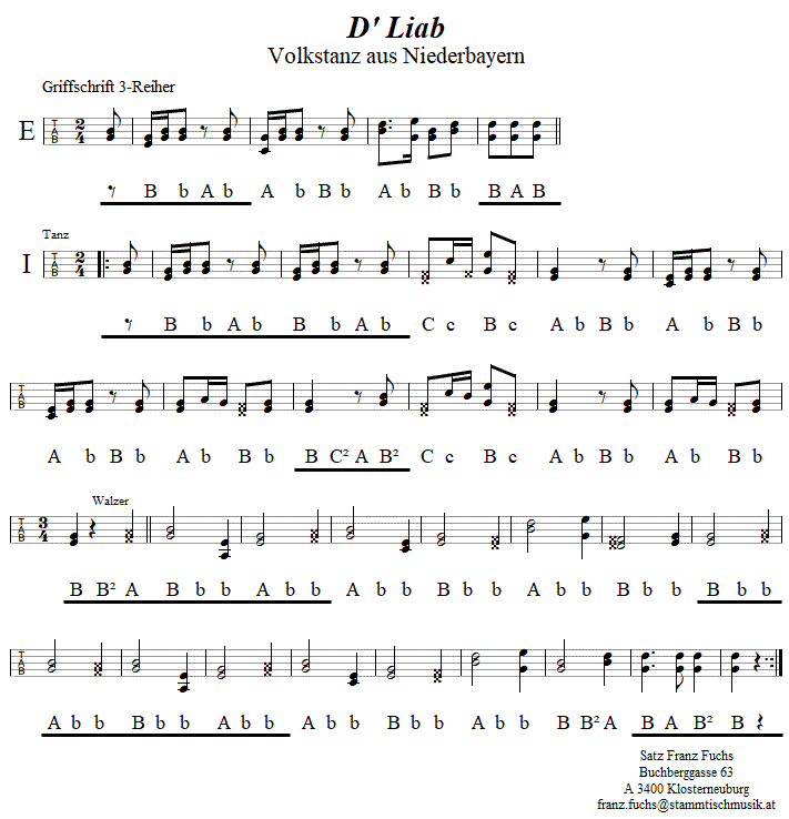 D' Liab, in Griffschrift für Steirische Harmonika