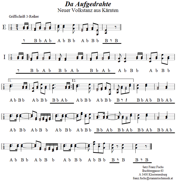 Da Aufgedrahte, in Griffschrift für Steirische Harmonika