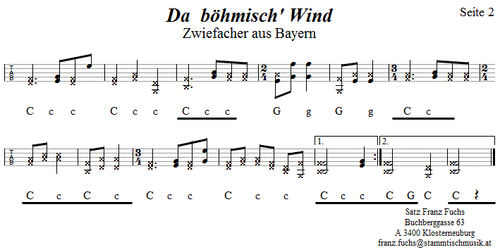 Da böhmisch' Wind - Zwiefacher, in Griffschrift für Steirische Harmonika