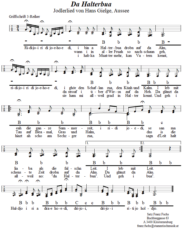 Da Halterbua in Griffschrift für Steirische Harmonika