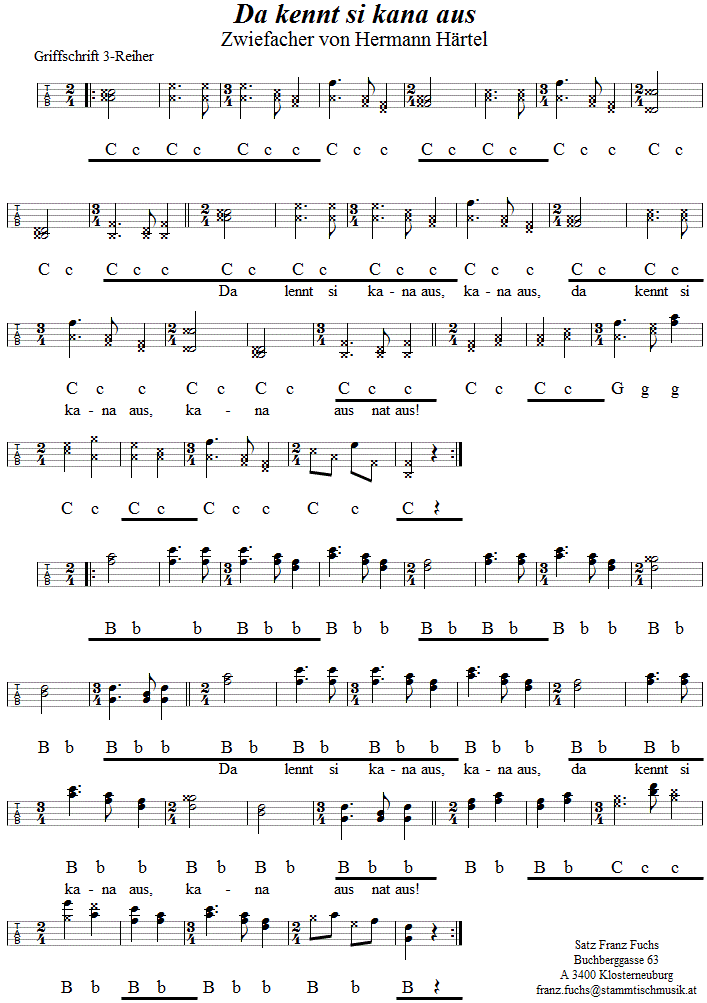 Da kennt si kana aus - Zwiefacher von Hermann Härtel in Griffschrift für Steirische Harmonika