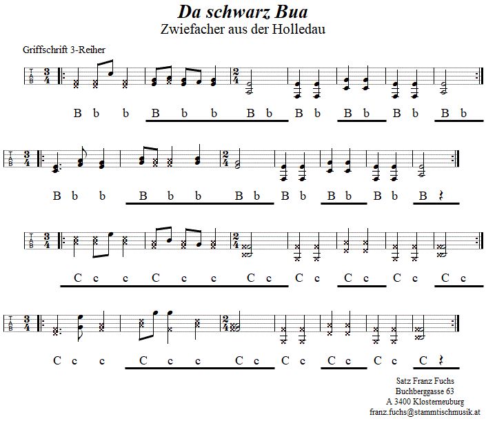 Da schwarz Bua, Zwiefacher in Griffschrift für Steirische Harmonika