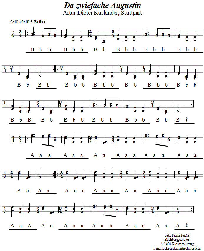 Da zwiefache Augustin, Zwiefacher in Griffschrift für Steirische Harmonika