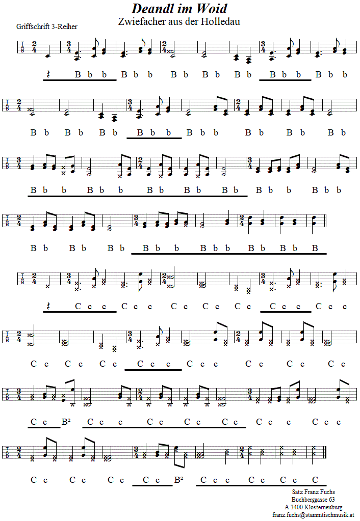 Deandl im Woid - Zwiefacher in Griffschrift für Steirische Harmonika