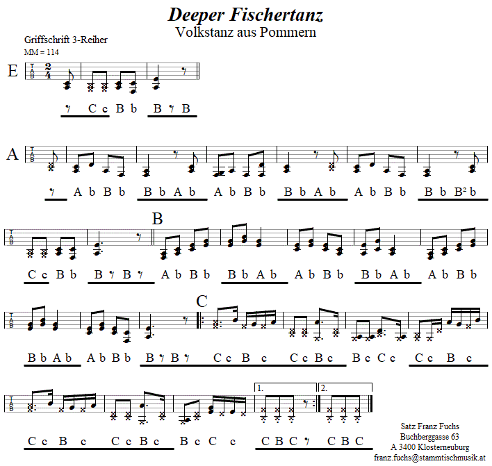 Deeper Fischertanz, in Griffschrift für Steirische Harmonika