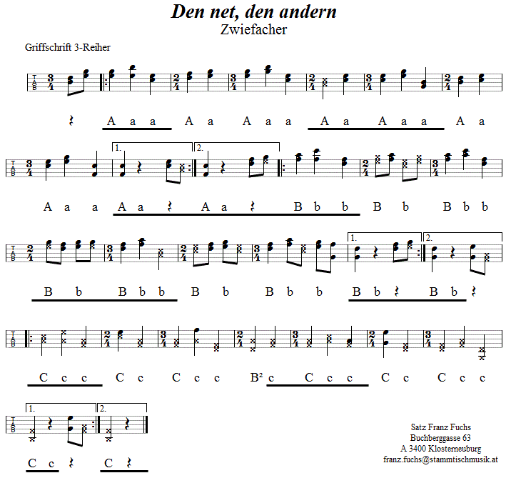 Den net, den andern - Zwiefacher in Griffschrift für Steirische Harmonika