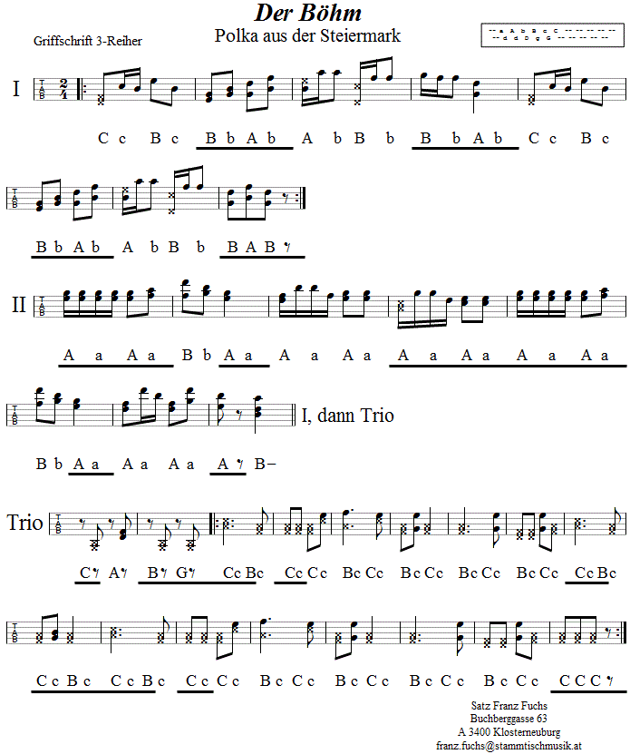 Der Böhm in Griffschrift für steirische Harmonika - Noten aus dem Repertoire