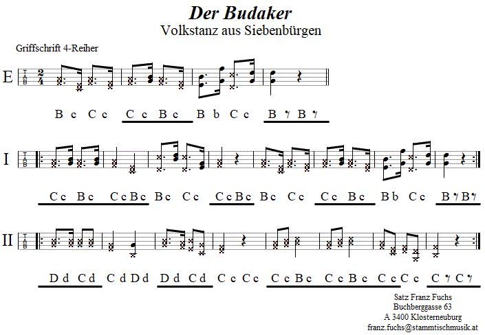 Der Budaker, in Griffschrift für Steirische Harmonika