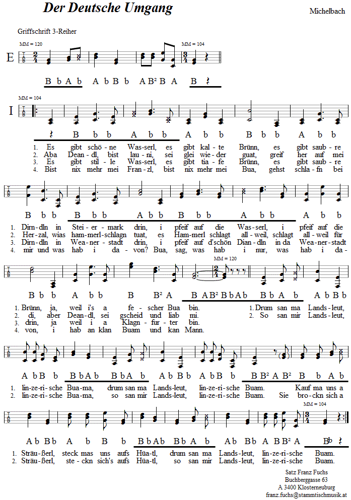 Der Deutsche Umgang in Griffschrift - Musik zum Volkstanz - Volksmusik und Volkstanz in Klosterneuburg