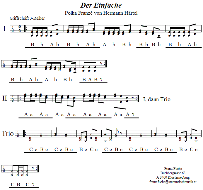 Der Einfache, Franzé von Hermann Härtel, in Griffschrift für Steirische Harmonika