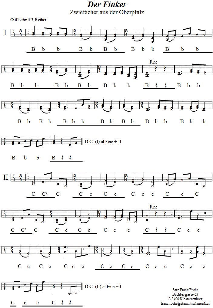 Der Finker - Zwiefacher, in Griffschrift für Steirische Harmonika