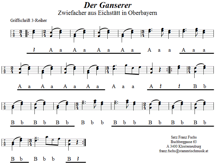 Der Ganserer, Zwiefacher in Griffschrift für Steirische Harmonika