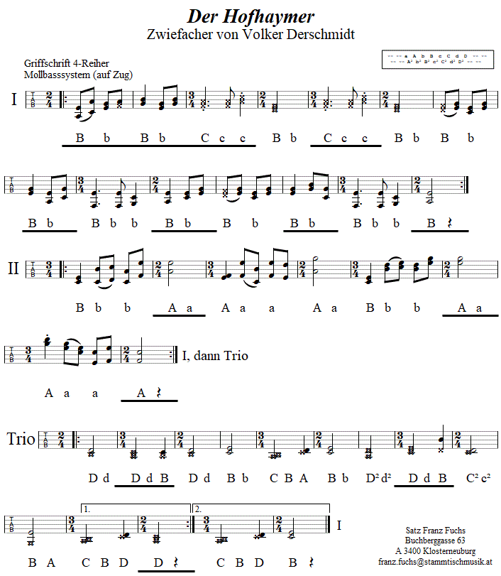 Der Hofhaymer Zwiefacher von Volker Derschmidt, in Griffschrift für Steirische Harmonika