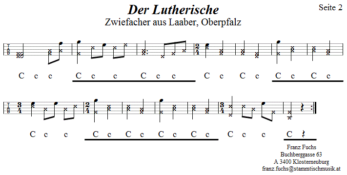 Der Lutherische, Zwiefacher, in Griffschrift für Steirische Harmonika