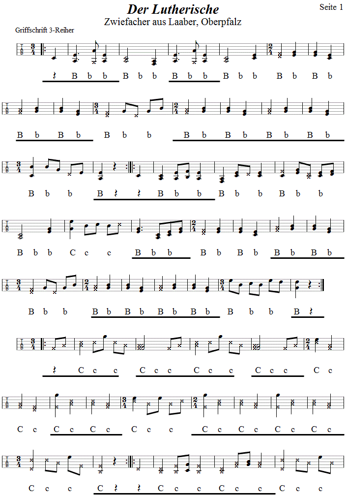 Der Lutherische, Zwiefacher, in Griffschrift für Steirische Harmonika