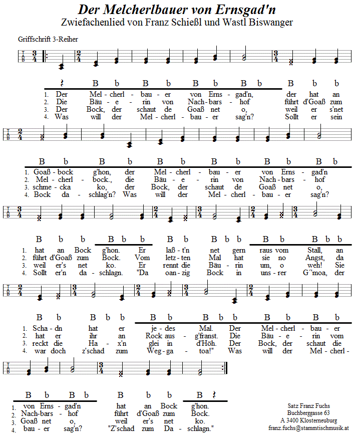 Der Melcherlbauer von Ernsgad'n, Zwiefacher in Griffschrift für Steirische harmonika