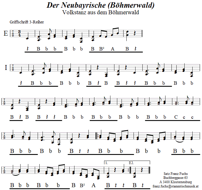 Der Neubayrisch (Böhmerwald), in Griffschrift für Steirische Harmonika