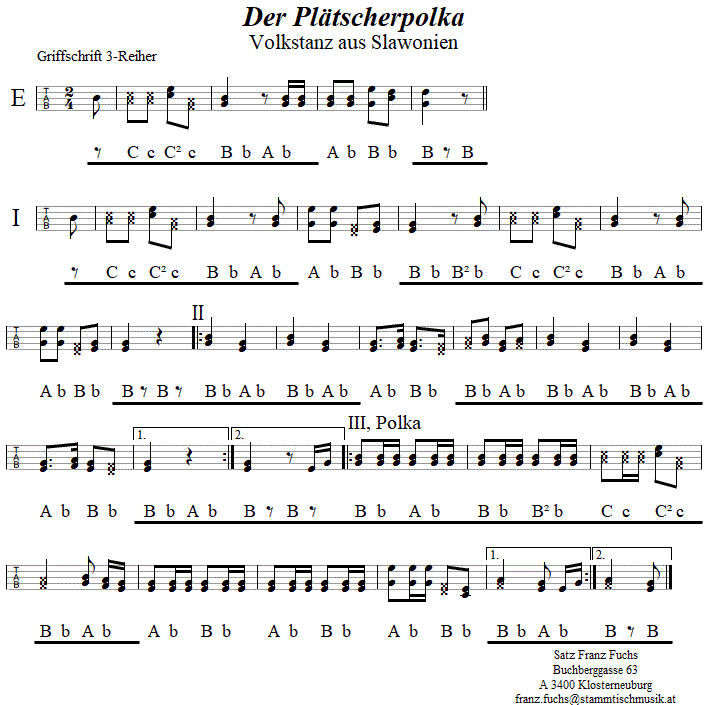 Der Plätscherpolka, in Griffschrift für Steirische Harmonika