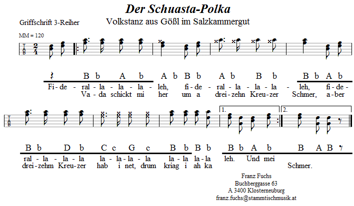 Der Schuastapolka, in Griffschrift für Steirische Harmonika