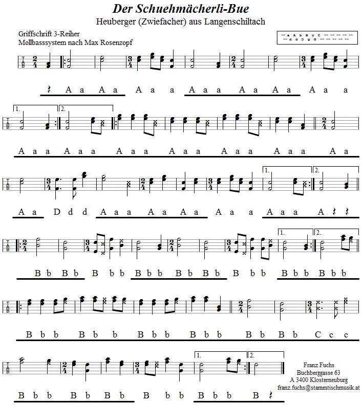 Der Schuehmächerli-Bue, Zwiefacher in Griffschrift für Steirische Harmonika