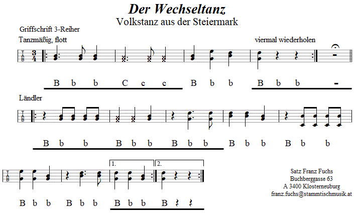 Der Wechseltanz, in Griffschrift für Steirische Harmonika