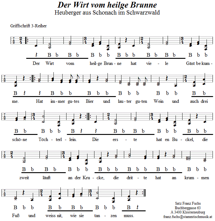 Der Wirt vom heilge Brunne, Zwiefacher in Griffschrift für Steirische Harmonika