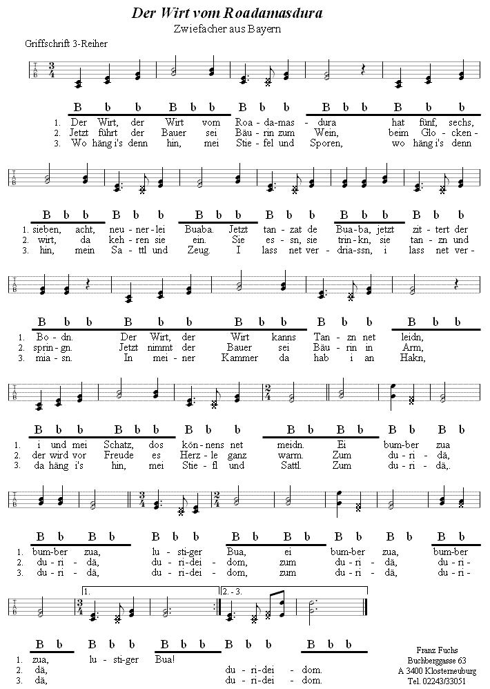 Der Wirt vom Roadamasdura - Zwiefacher in Griffschrift für Steirische Harmonika