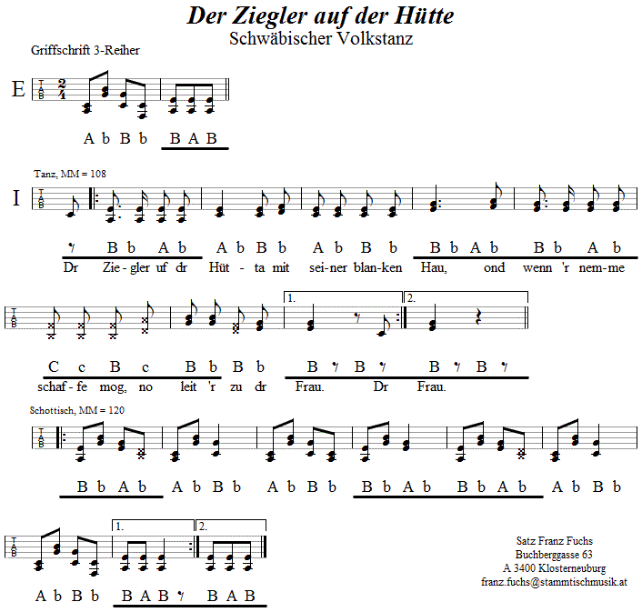 Der Ziegler auf der Hütte, in Griffschrift für Steirische Harmonika