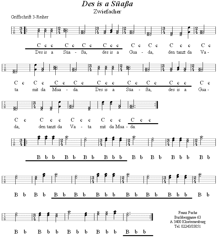 Des is a Süaßa - Zwiefacher in Griffschrift für Steirische Harmonika