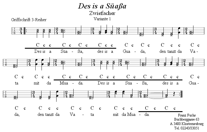 Des is a Süaßa - Zwiefacher in Griffschrift für Steirische Harmonika