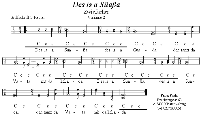 Des is a Süaßa - Zwiefacher in Griffschrift für Steirische Harmonika