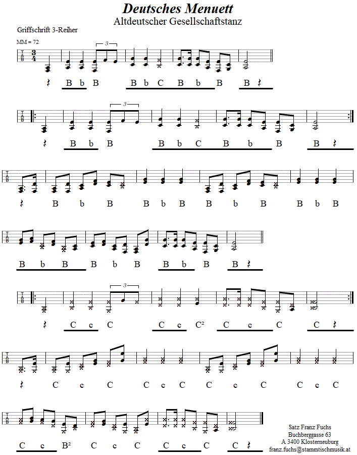 Deutsches Menuett, in Griffschrift für Steirische Harmonika