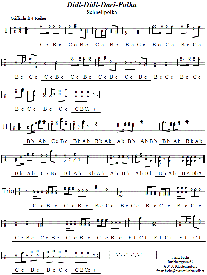 Didl-Didl-Dari-Polka in Griffschrift für Vierreihige Steirische Harmonika