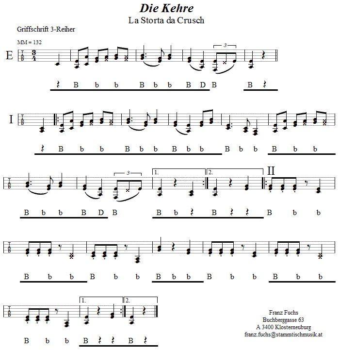 Die Kehre (La Storta da Crusch) - in Griffschrift für Steirische Harmonika