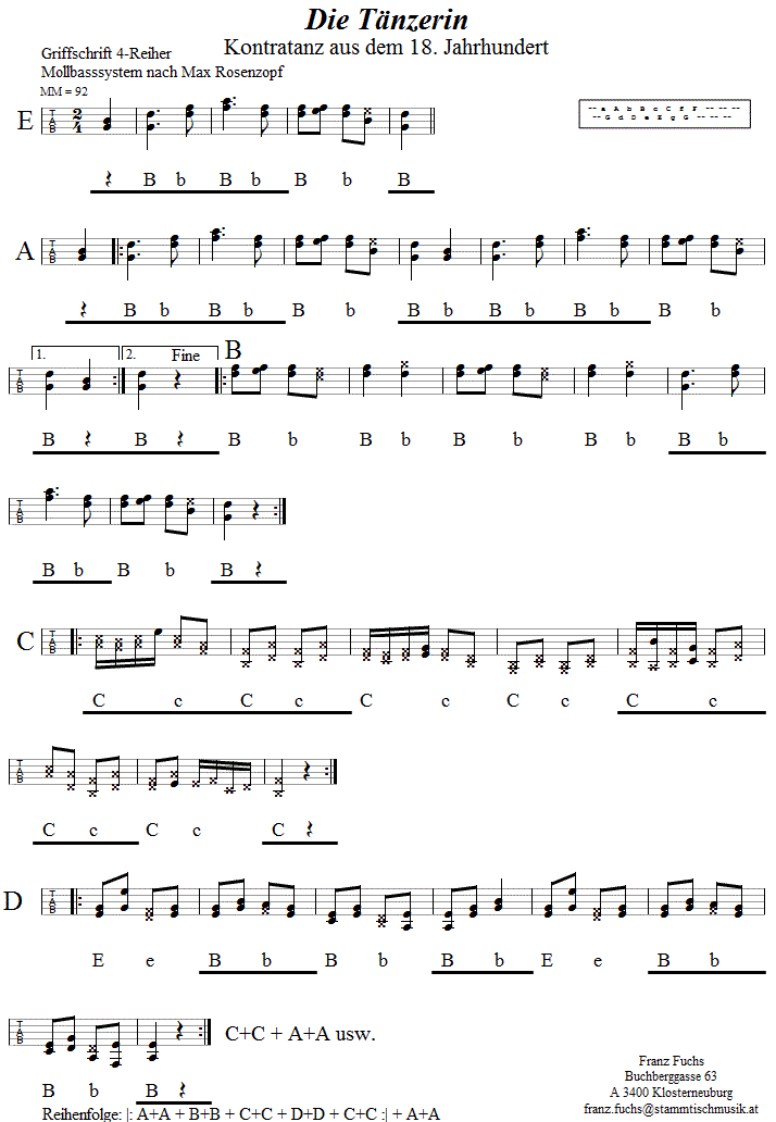 Die Tänzerin, in Griffschrift für Steirische Harmonika