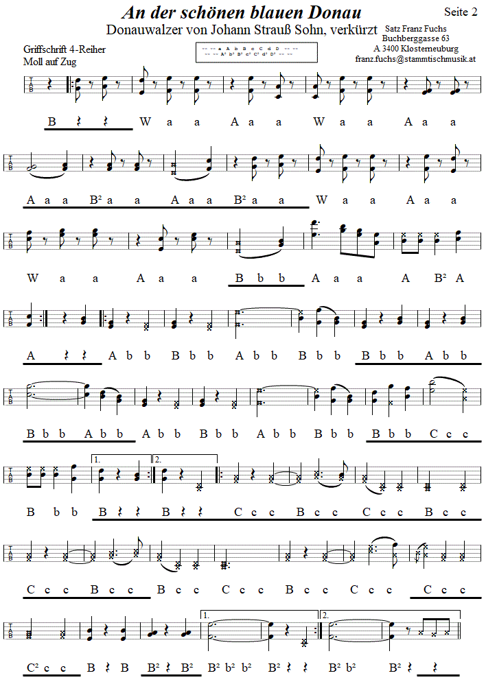 Donauwalzer von Johann Strauß, in Griffschrift für Steirische Harmonika