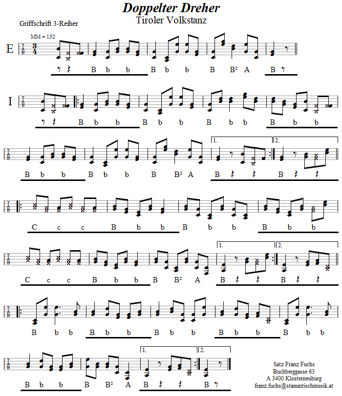 Doppelter Dreher in Griffschrift für Steirische Harmonika