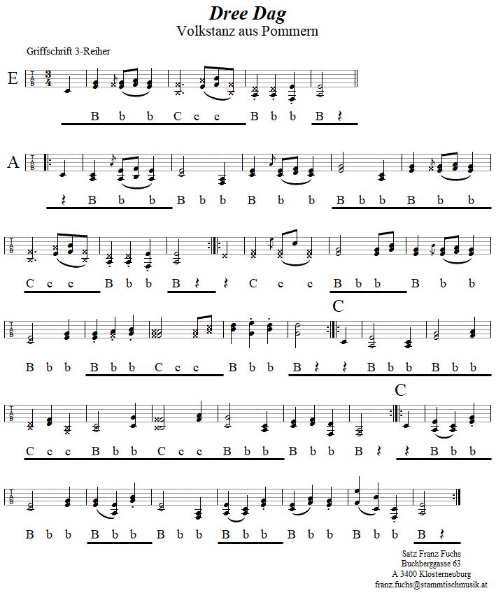 Dree Dag, in Griffschrift für Steirische Harmonika