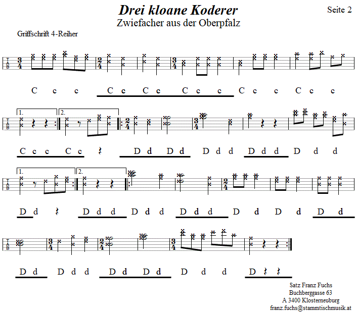 Drei kloane Koderer, Zwiefacher in Griffschrift für Steirische Harmonika